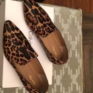 Calvin Klein pointed toes leopard leather half calf loafer shoes size 7